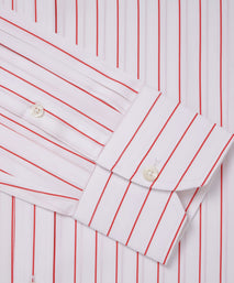 White & Red Tailored Fit Wide Pin Stripe Formal Shirt