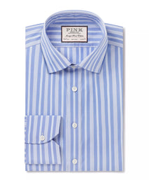 Pale Blue & Blue Tailored Fit Bedford Stripe Formal Shirt