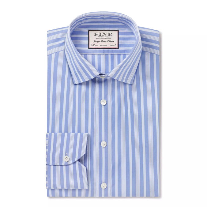 Pale Blue & Blue Tailored Fit Bedford Stripe Formal Shirt