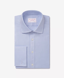 Blue & White Classic Fit Double Cuff Micro Puppytooth Formal Shirt