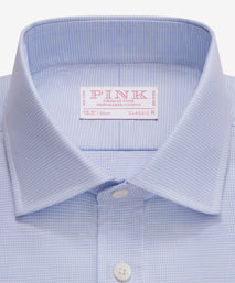 Blue & White Classic Fit Double Cuff Micro Puppytooth Formal Shirt