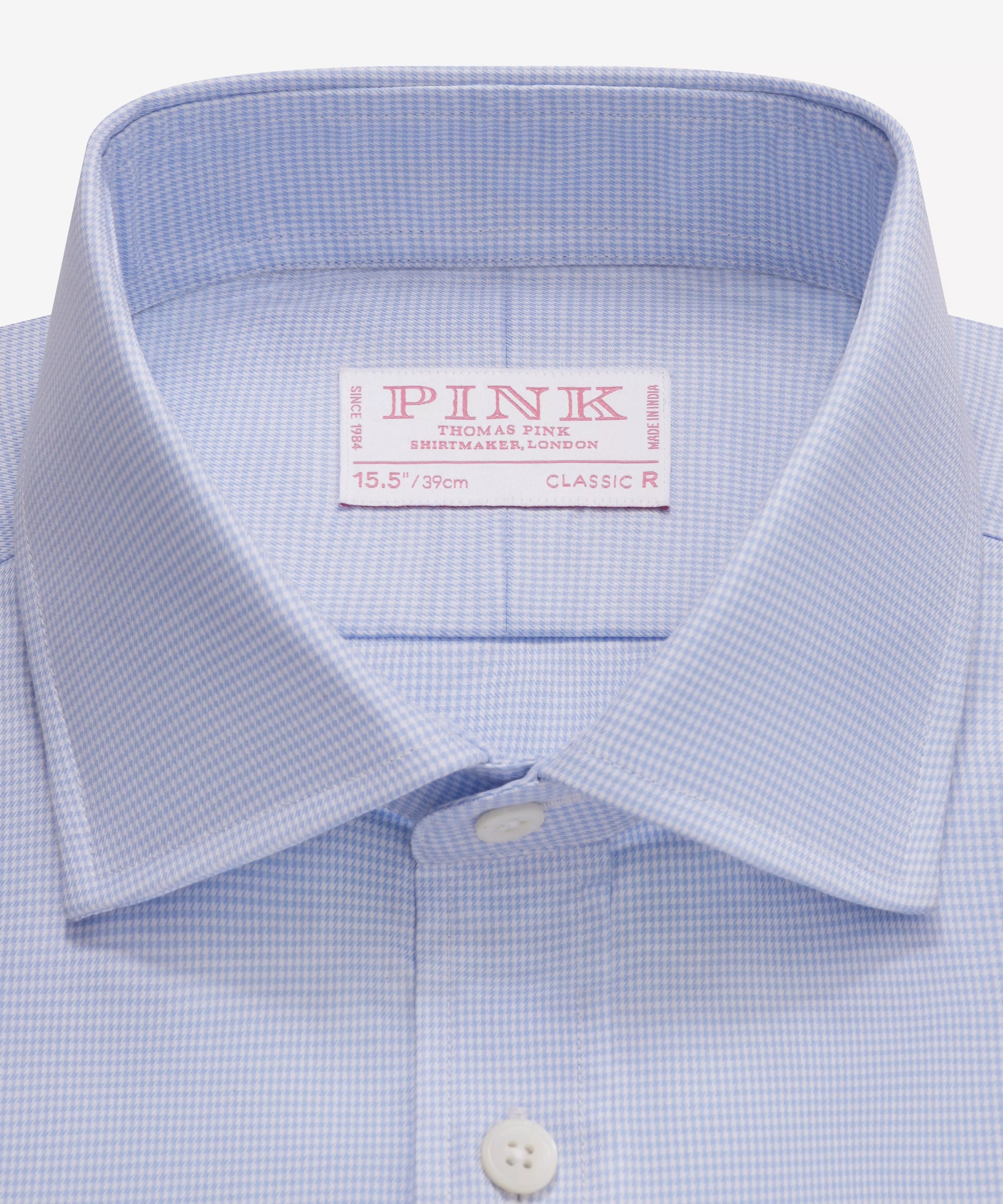 Blue & White Classic Fit Double Cuff Micro Puppytooth Formal Shirt
