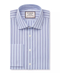 Pale Blue & White Classic Fit Double Cuff Berkeley Stripe Formal Shirt