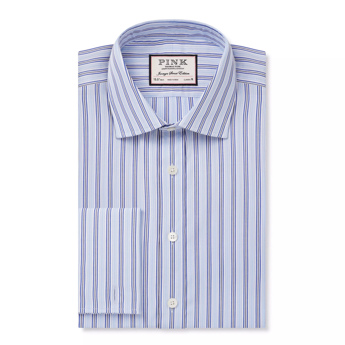 Pale Blue & White Classic Fit Double Cuff Berkeley Stripe Formal Shirt