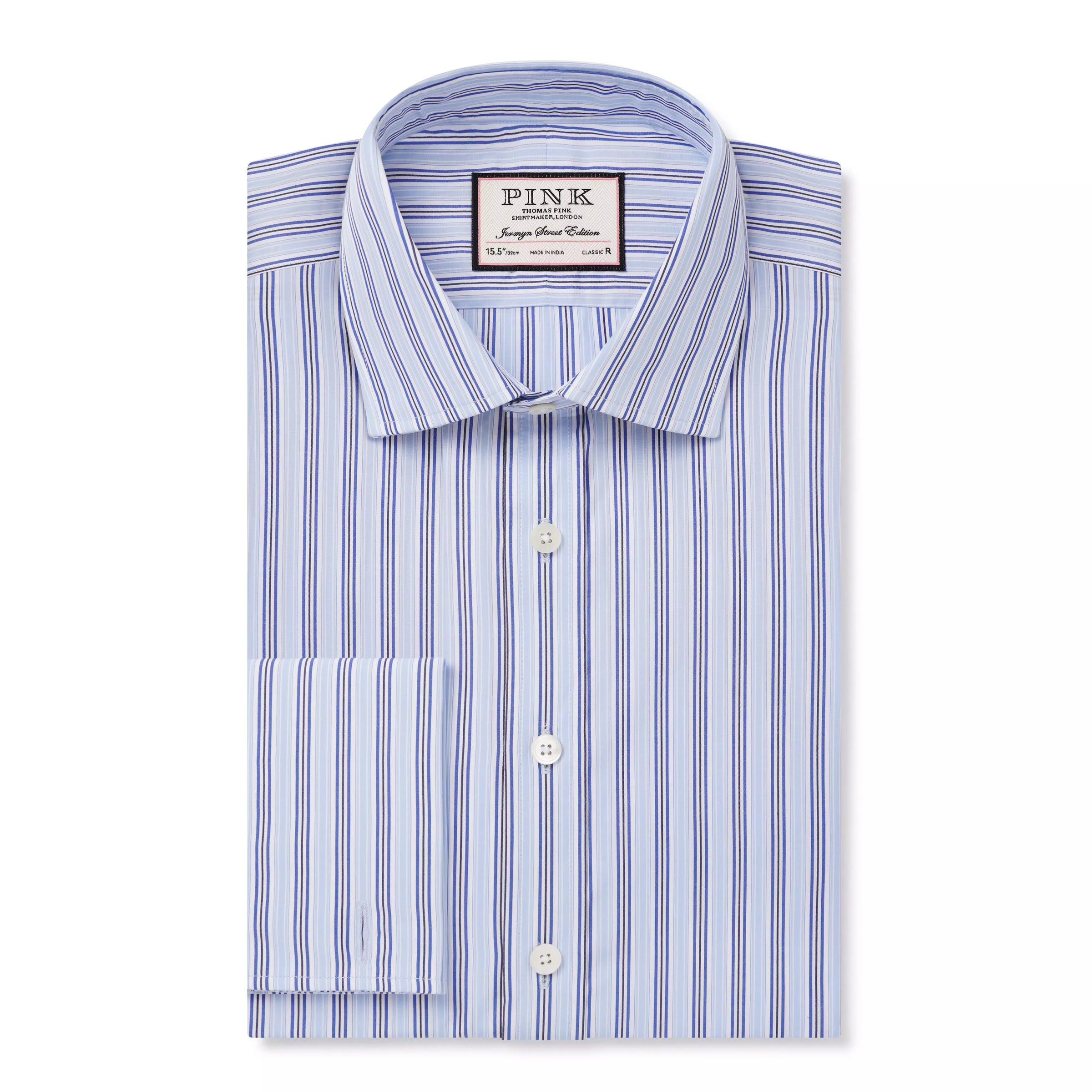 Pale Blue & White Classic Fit Double Cuff Berkeley Stripe Formal Shirt