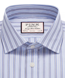 Pale Blue & White Classic Fit Double Cuff Berkeley Stripe Formal Shirt