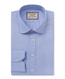 Blue & White Classic Fit Formal Tacking Stripe Shirt