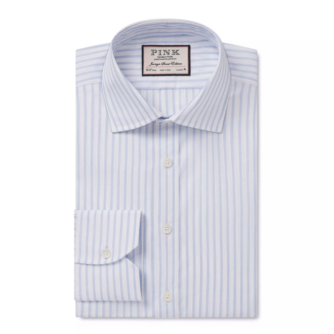 Pale Blue & White Classic Fit Fil-à-Fil Stripe Formal Shirt