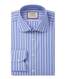 Pale Blue & Blue Classic Fit Bedford Stripe Formal Shirt