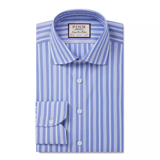 Pale Blue & Blue Classic Fit Bedford Stripe Formal Shirt