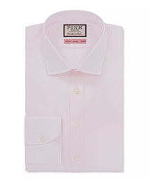 Pale Pink & White Tailored Fit Precise Hairline Stripe Formal Shirt