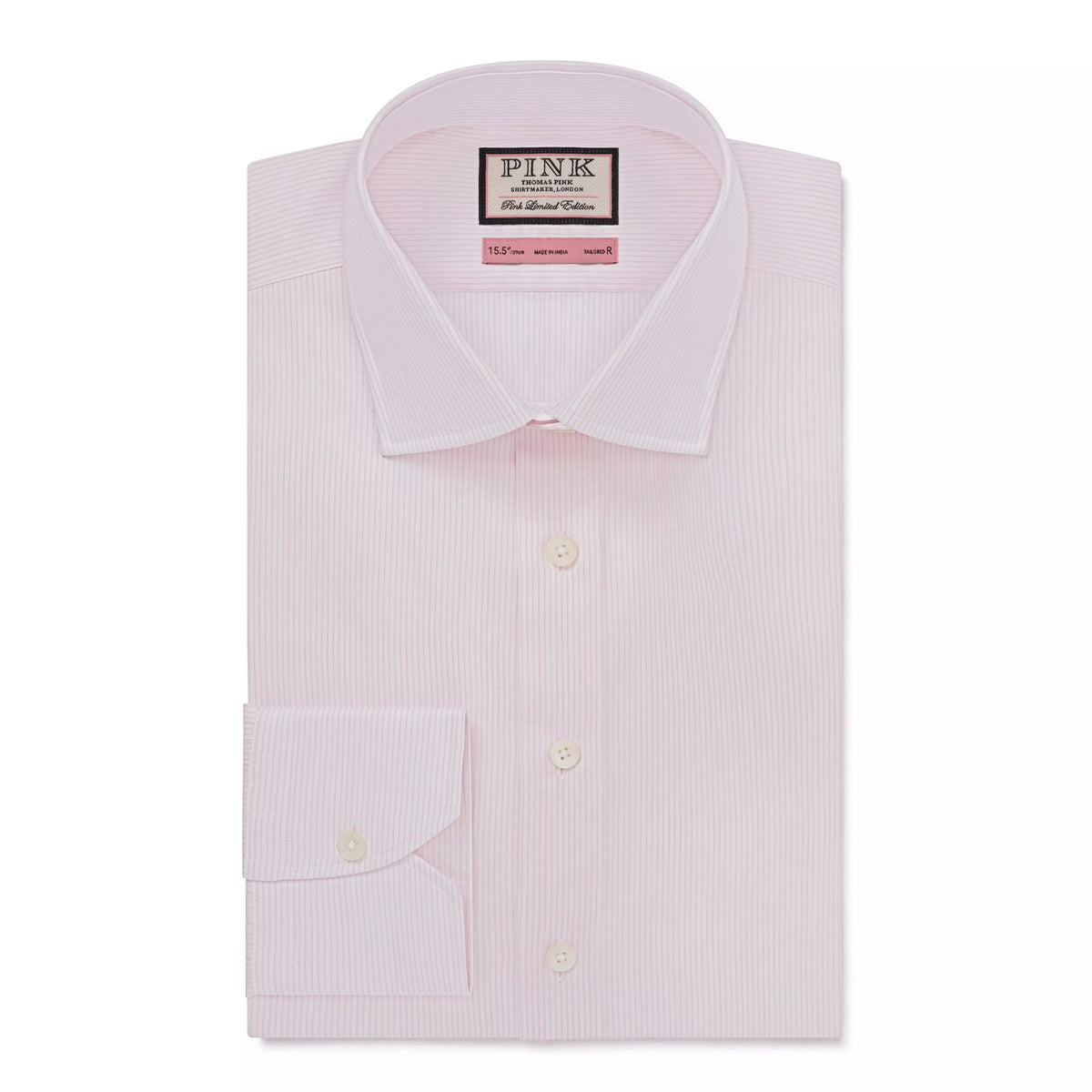 Pale Pink & White Tailored Fit Precise Hairline Stripe Formal Shirt