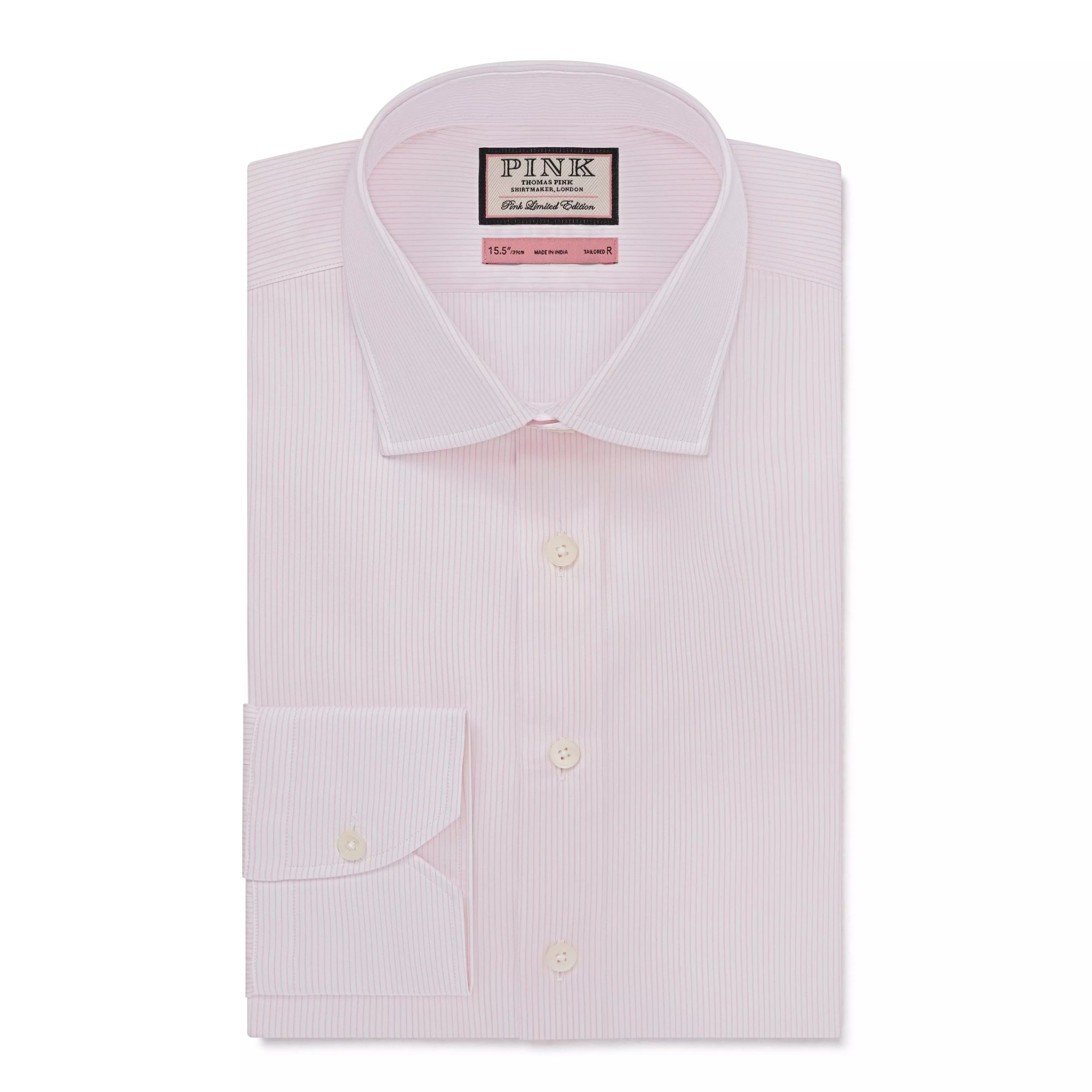 Pale Pink & White Tailored Fit Precise Hairline Stripe Formal Shirt