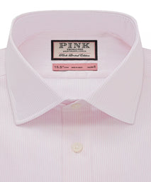 Pale Pink & White Tailored Fit Precise Hairline Stripe Formal Shirt