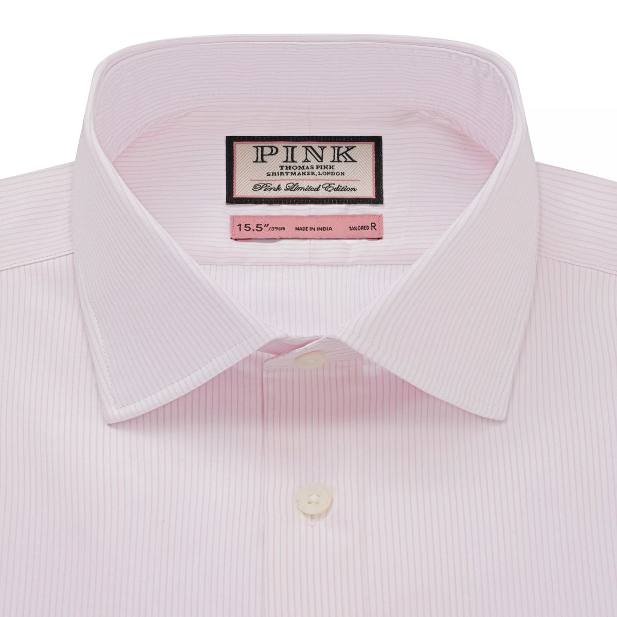 Pale Pink & White Tailored Fit Precise Hairline Stripe Formal Shirt