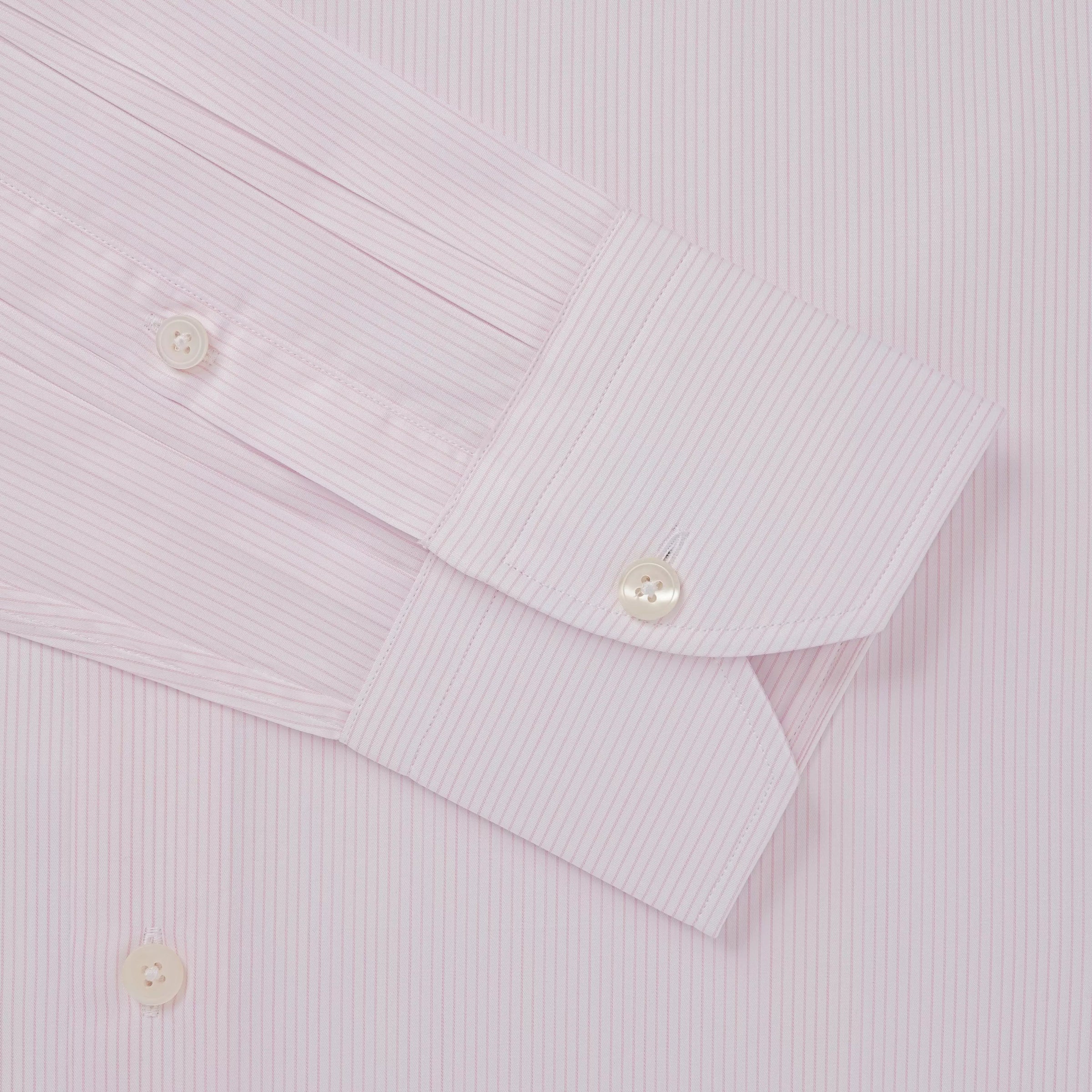Pale Pink & White Tailored Fit Precise Hairline Stripe Formal Shirt