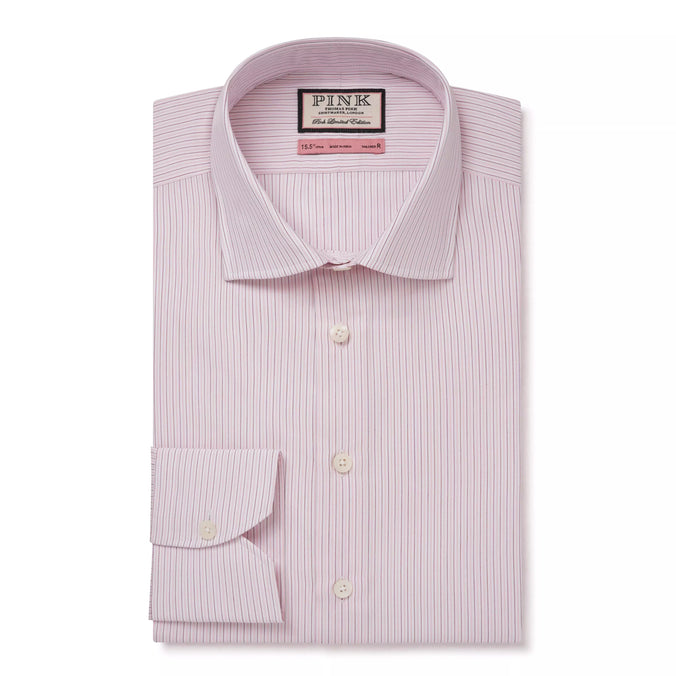 Pale Pink & White Tailored Fit Fine Vintage Stripe Formal Shirt