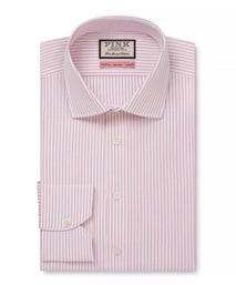 Deep Pink & White Tailored Fit Red Biro Stripe Formal Shirt