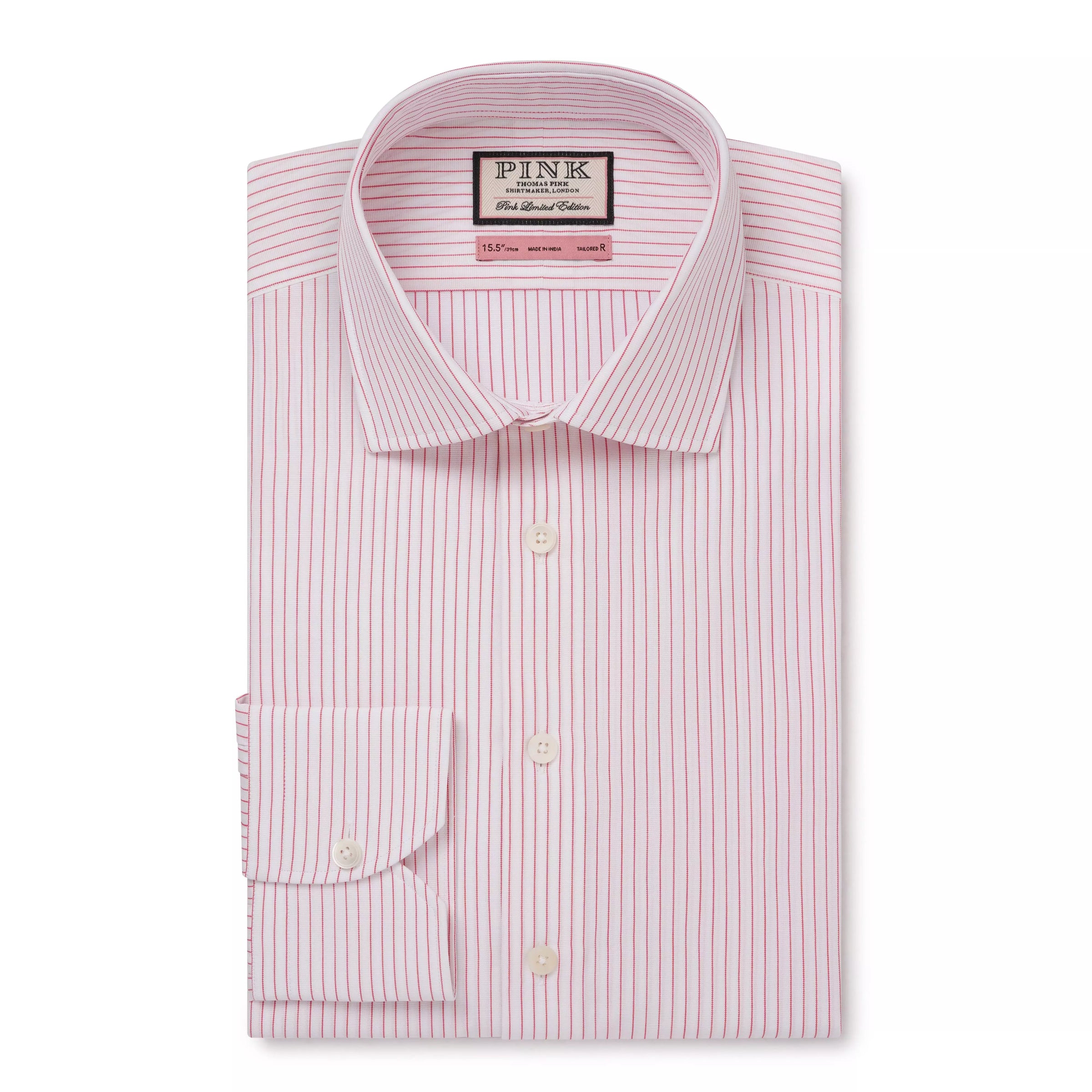 Deep Pink & White Tailored Fit Red Biro Stripe Formal Shirt