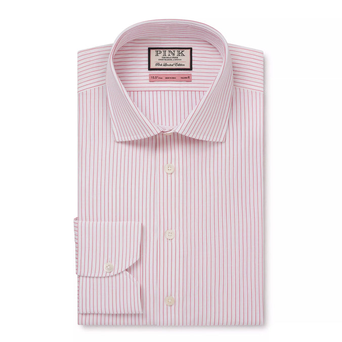 Deep Pink & White Tailored Fit Red Biro Stripe Formal Shirt