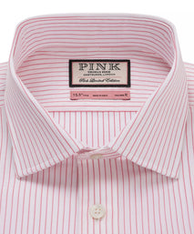 Deep Pink & White Tailored Fit Red Biro Stripe Formal Shirt