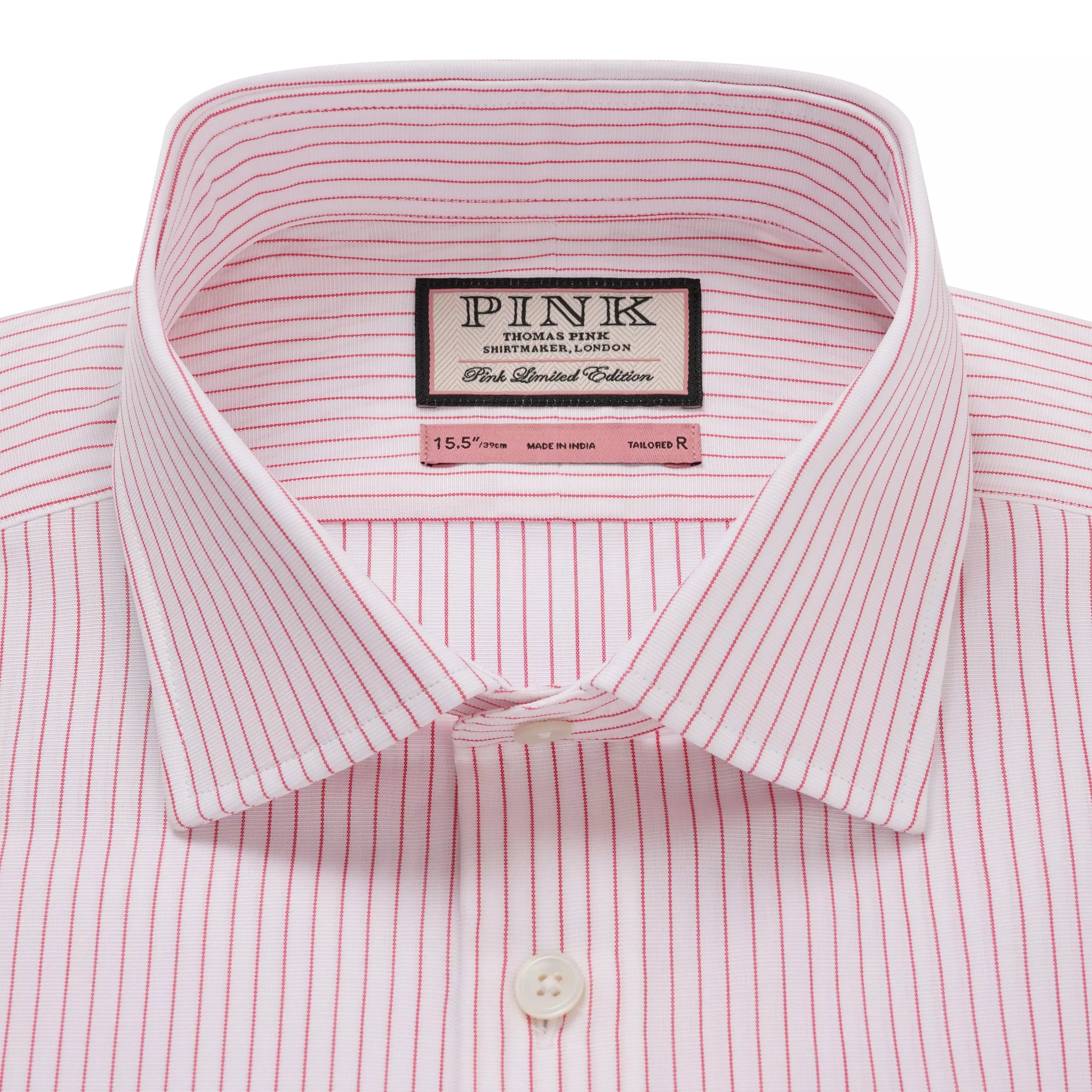 Deep Pink & White Tailored Fit Red Biro Stripe Formal Shirt