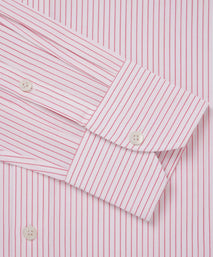 Deep Pink & White Tailored Fit Red Biro Stripe Formal Shirt