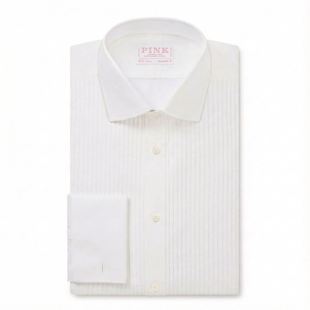 White Tailored Fit Double Cuff Pleat Front Poplin Evening Shirt