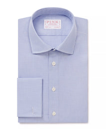 Blue & White Tailored Fit Double Cuff Mini Check Formal Shirt