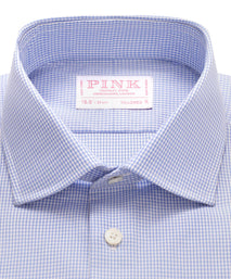 Blue & White Tailored Fit Double Cuff Mini Check Formal Shirt