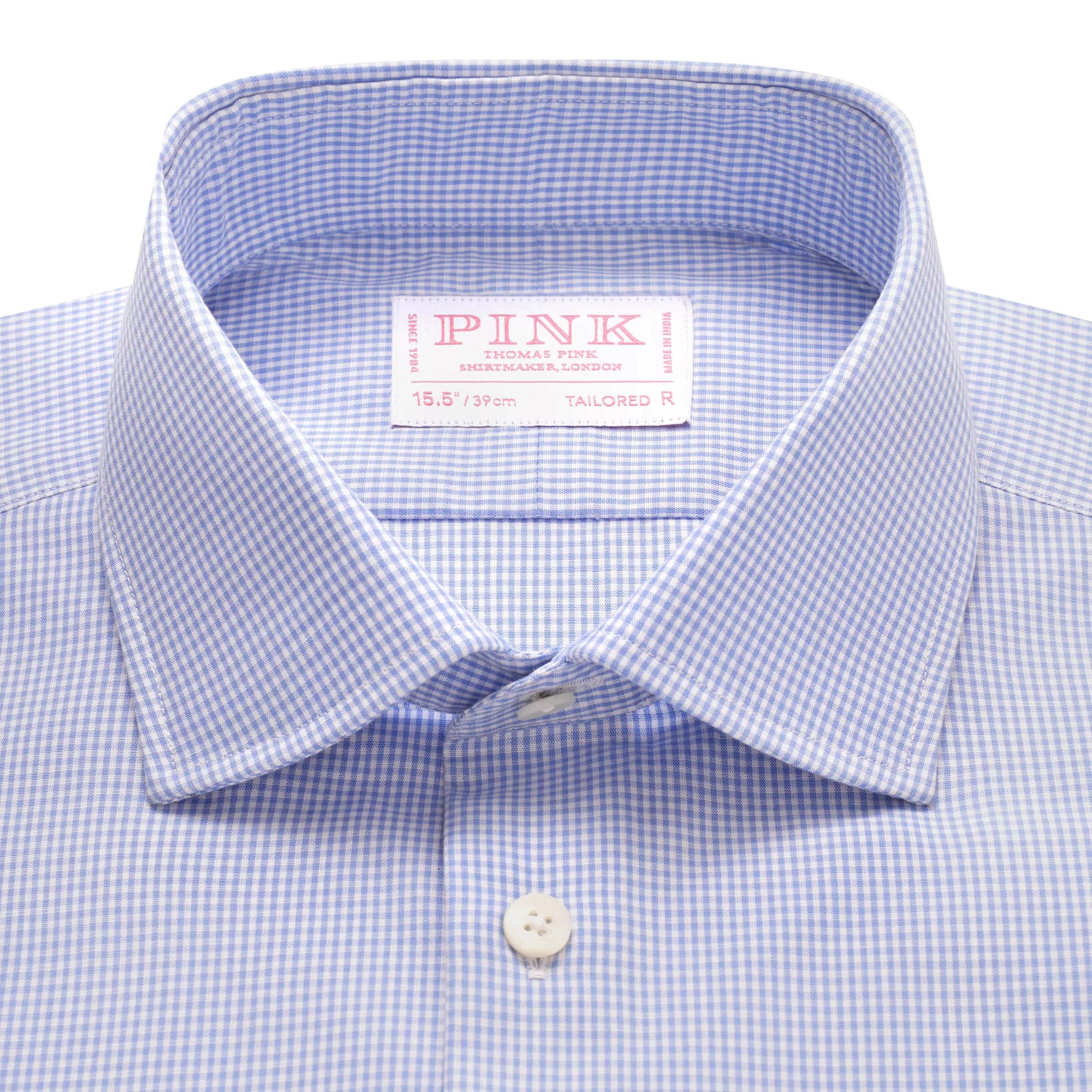 Blue & White Tailored Fit Double Cuff Mini Check Formal Shirt
