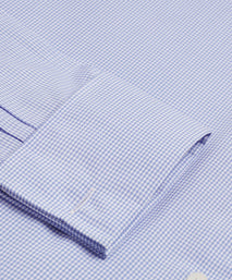 Blue & White Tailored Fit Double Cuff Mini Check Formal Shirt