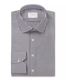 Charcoal Grey & White Classic Fit Panama Stripe Formal Shirt